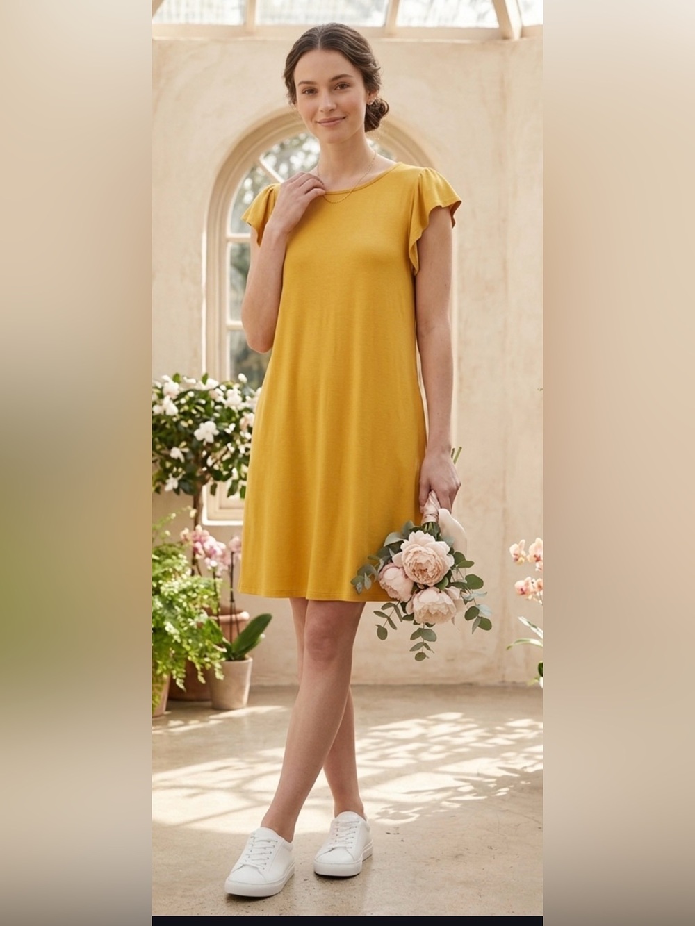 Ninexis Mustard Yellow Flutter Sleeve Pocket Mini Dress Small NWT